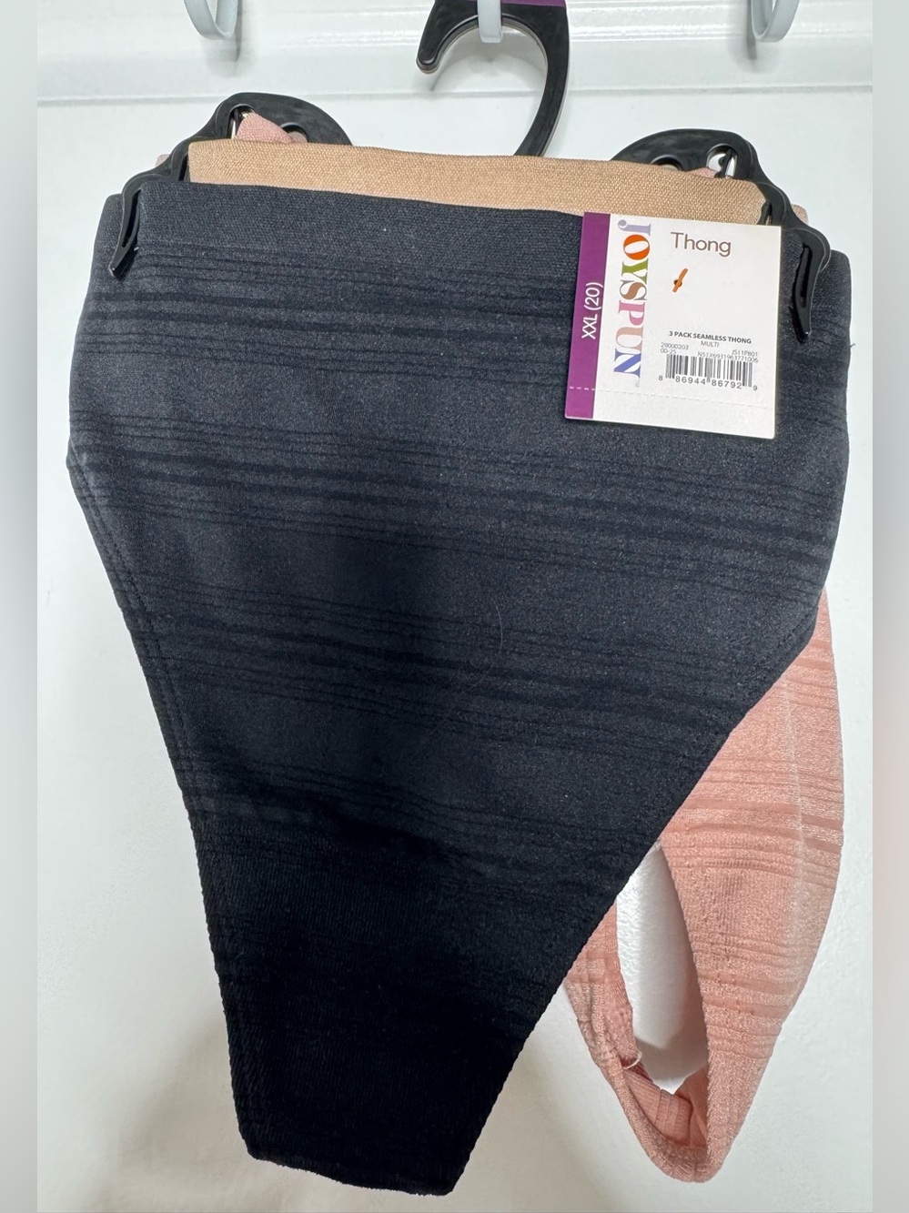 Joyspun Seamless Thong Panties - Black & Blush, 3-Pack xxl (20) stretch